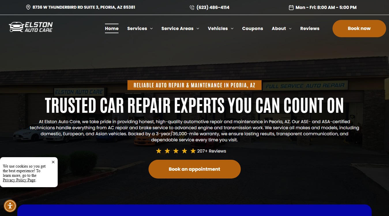Website screenshot for Elston Auto Care