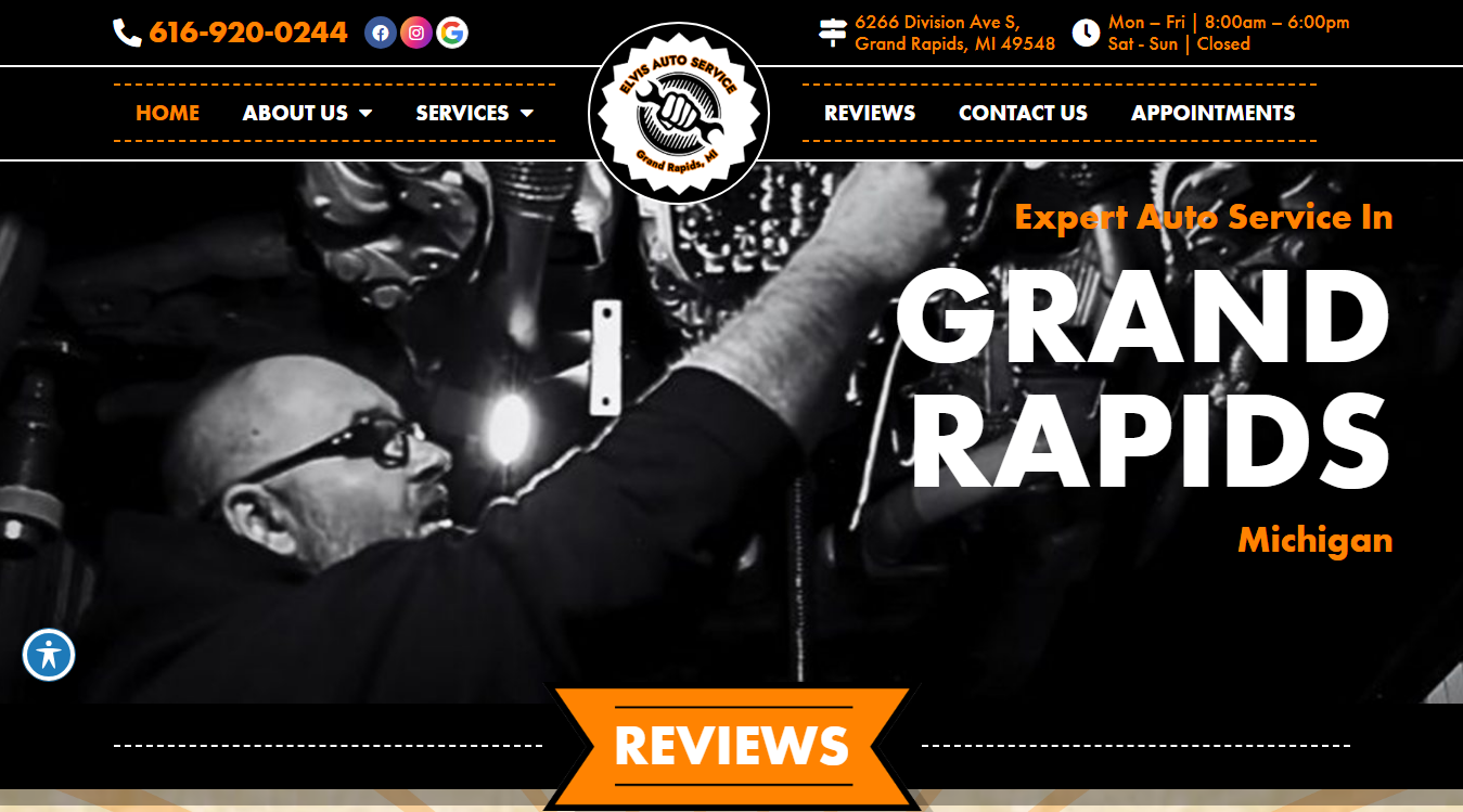 Website screenshot for Elvis Auto Service
