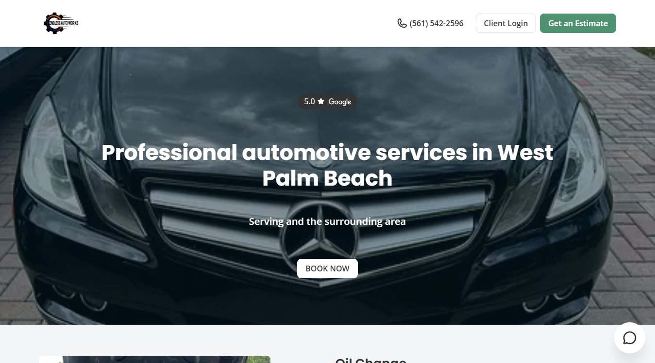 Website screenshot for Endless AutoWorks Mobile Mechanic West Palm Beach