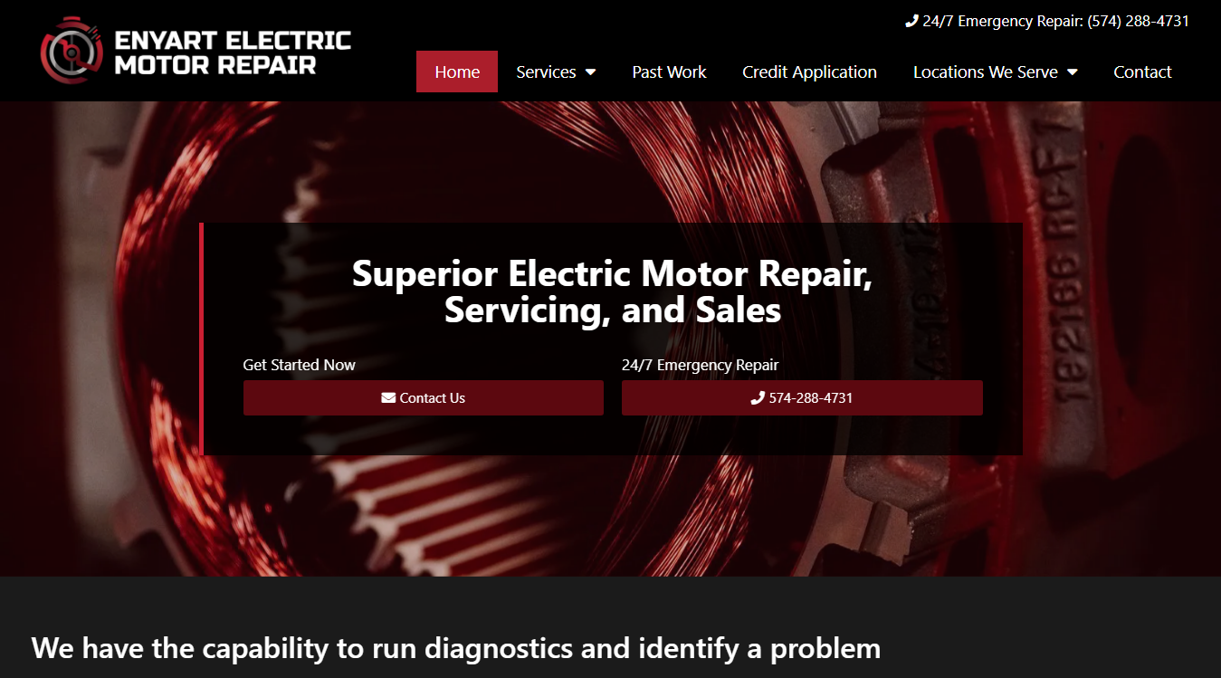 Screenshot of Enyart Electric Motor Repair