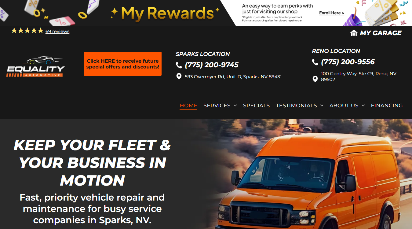 Website screenshot for Equality Automotive