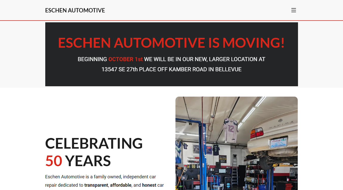 Website screenshot for Eschen Automotive