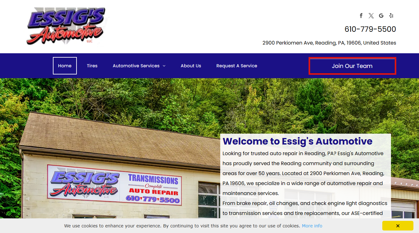 Website screenshot for Essig's Automotive