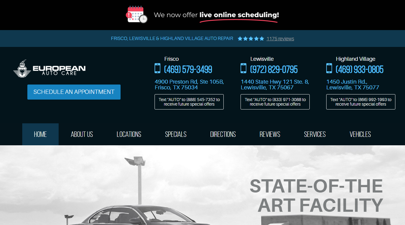Website screenshot for European Auto Care