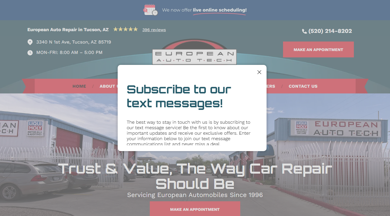 Website screenshot for European Auto Tech