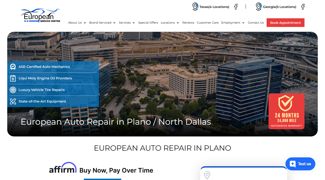 Website screenshot for European Service Center