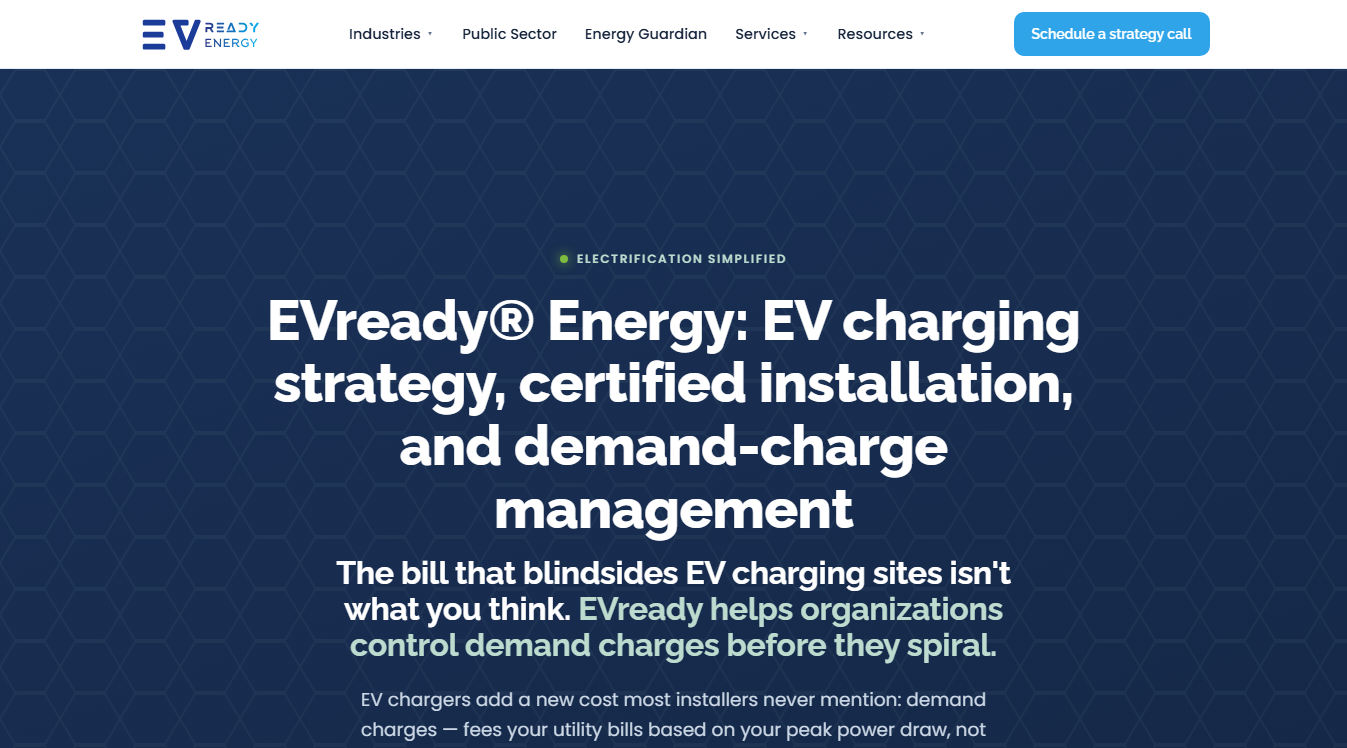 Website screenshot for EV Connect Charging Station