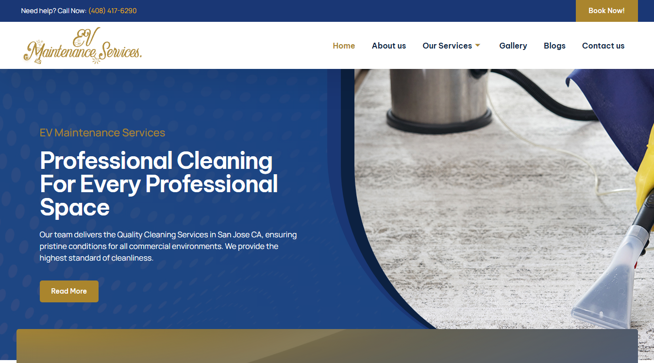 Website screenshot for EV Maintenance Services