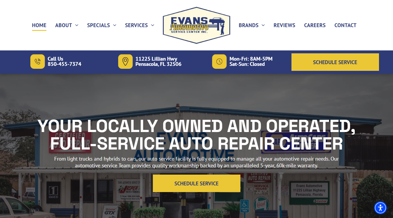 Website screenshot for Evans Automotive Service Center