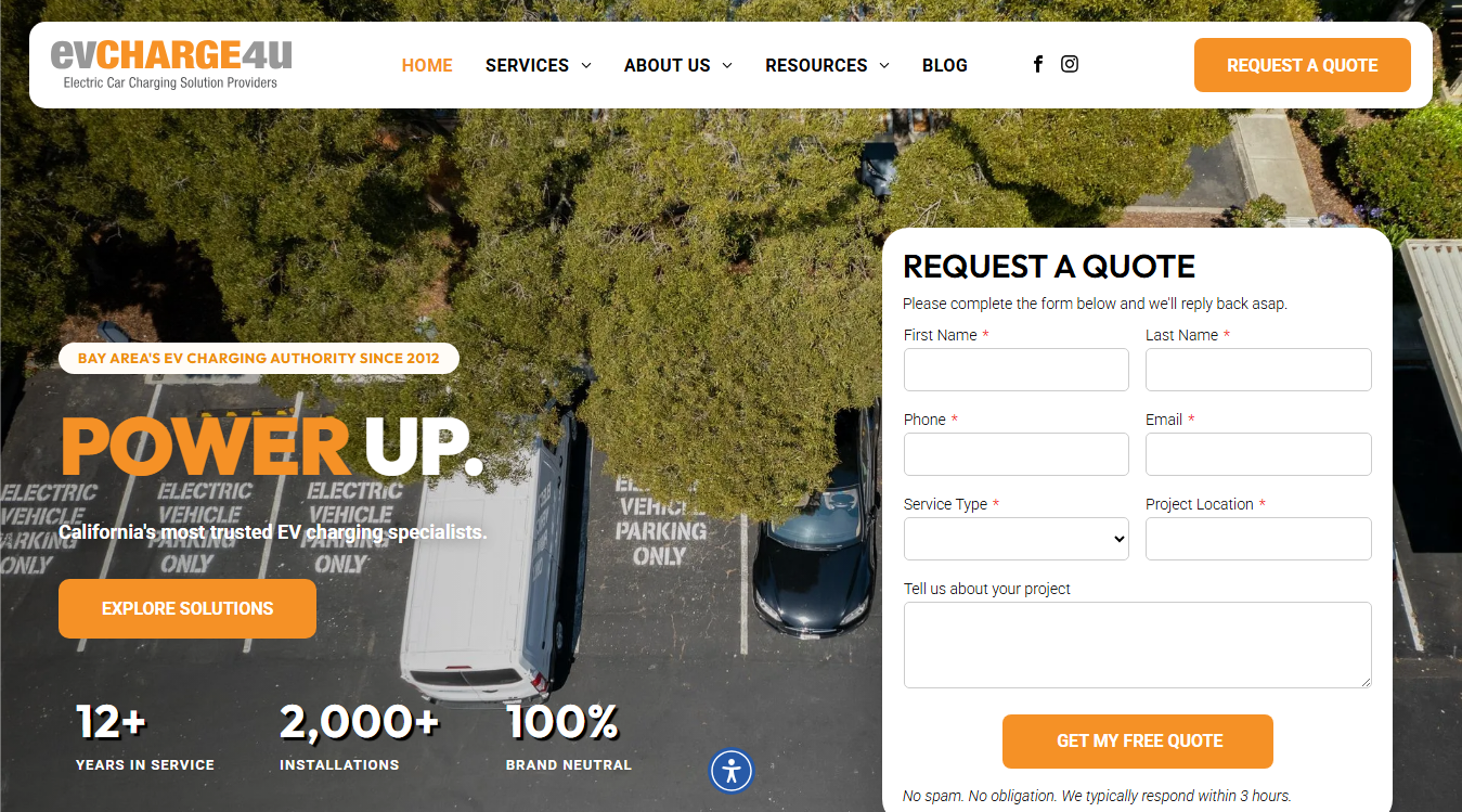 Website screenshot for EVCHARGE4U Inc