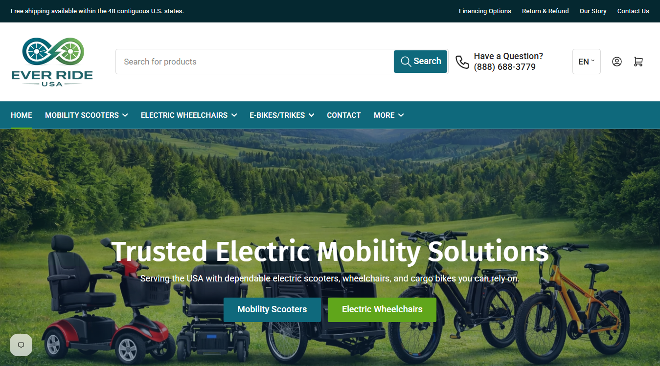 Website screenshot for Ever Ride USA
