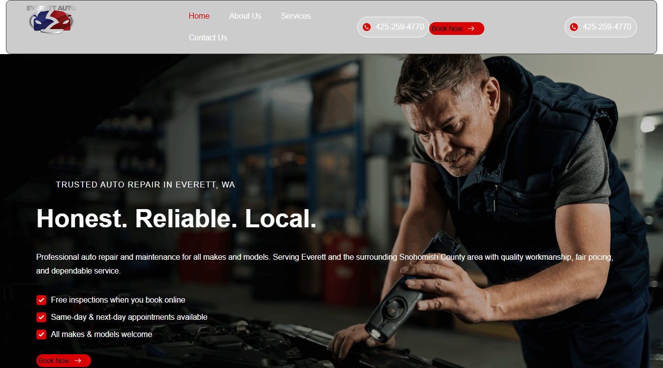Website screenshot for Everett Auto Service