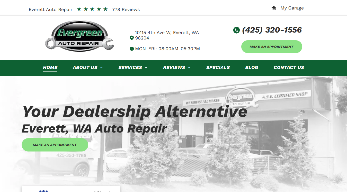 Screenshot of Evergreen Auto Repair