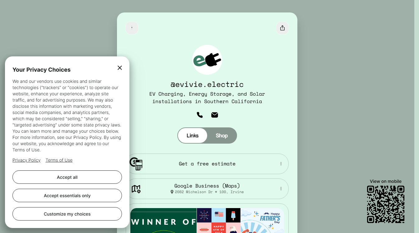 Website screenshot for Evivie