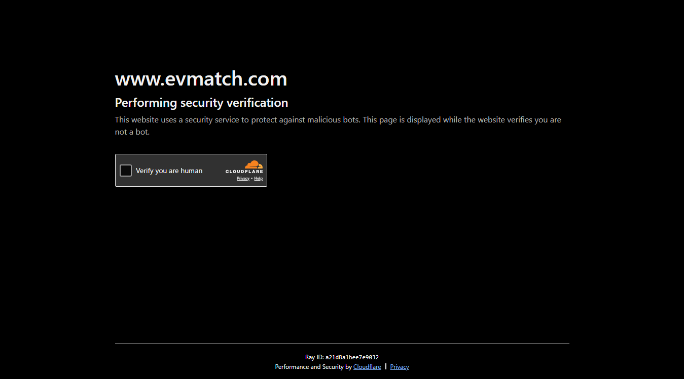 Website screenshot for EVmatch Charging Station