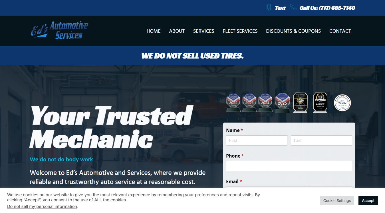 Website screenshot for Evolution Automotive