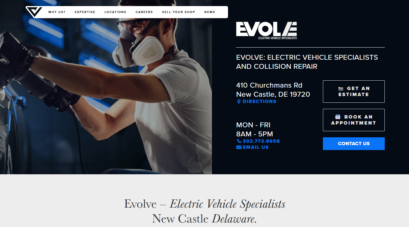Screenshot of Evolve - Electric Vehicle Specialists and Collision Repair