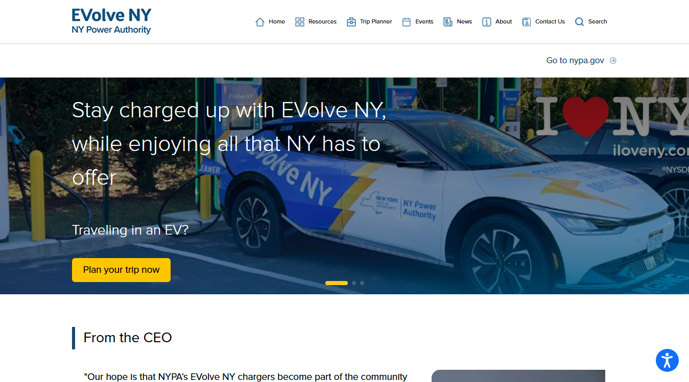 Website screenshot for EVolve NY Charging Station