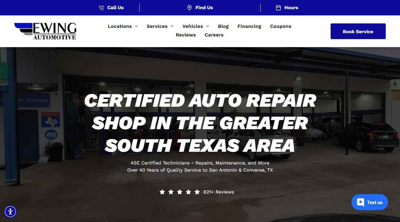Website screenshot for Ewing Automotive