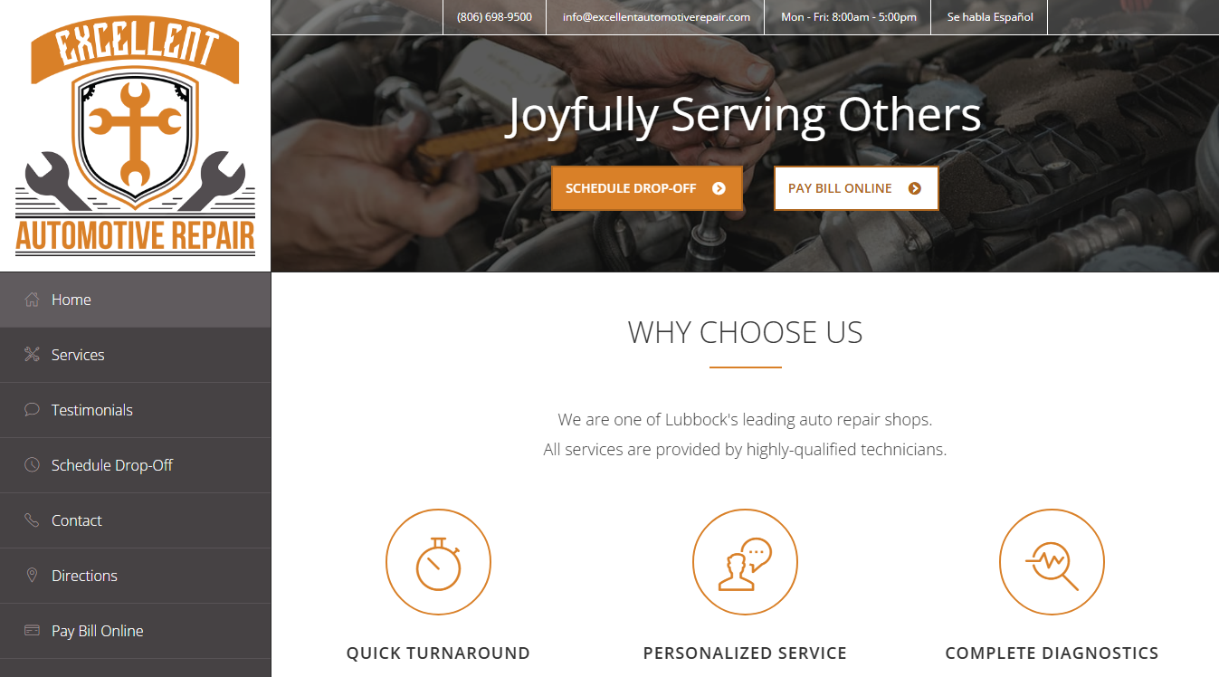 Website screenshot for Excellent Automotive Repair