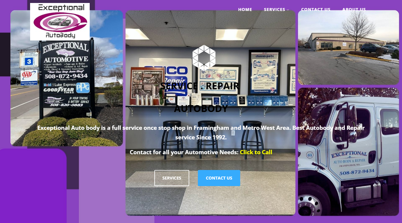 Website screenshot for Exceptional Auto Body