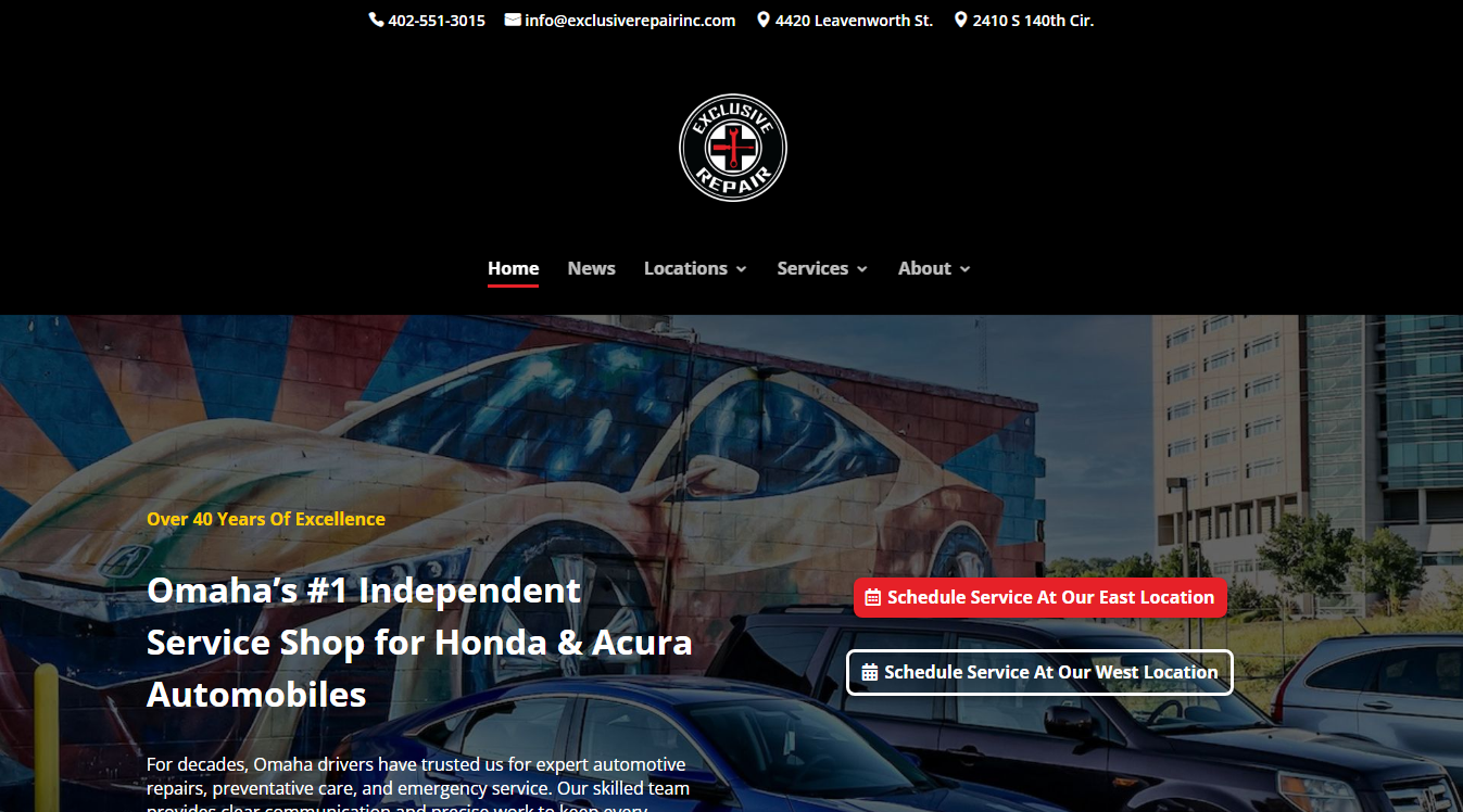 Website screenshot for Exclusive Repair West