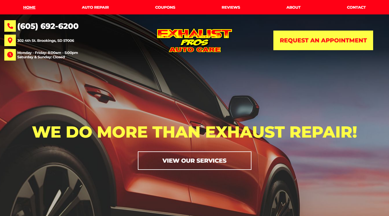 Website screenshot for Exhaust Pros Auto Care Center