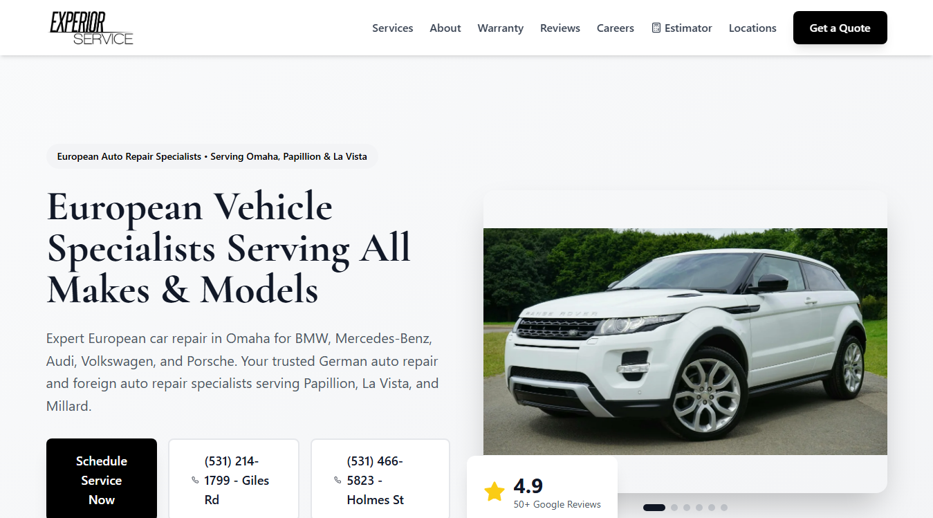 Website screenshot for Experior Service