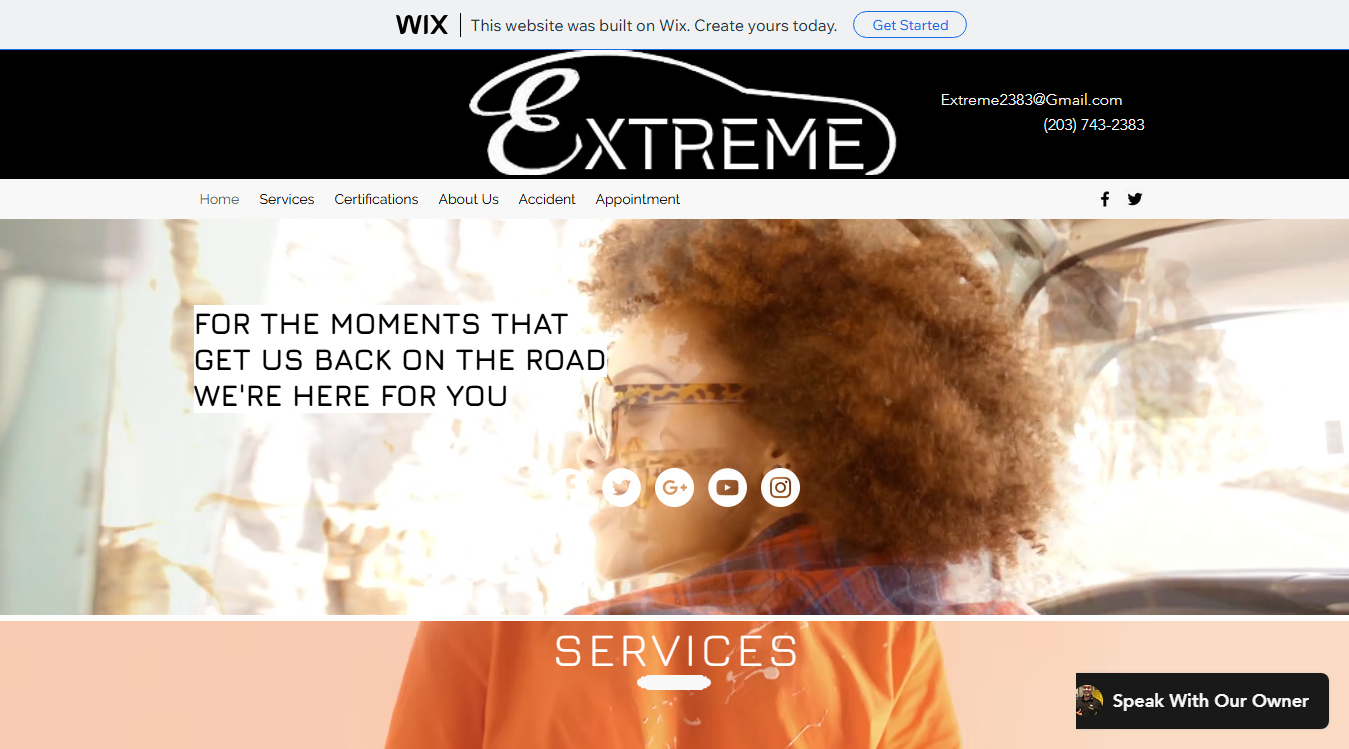 Website screenshot for Extreme Auto Body & Collision Repair Center