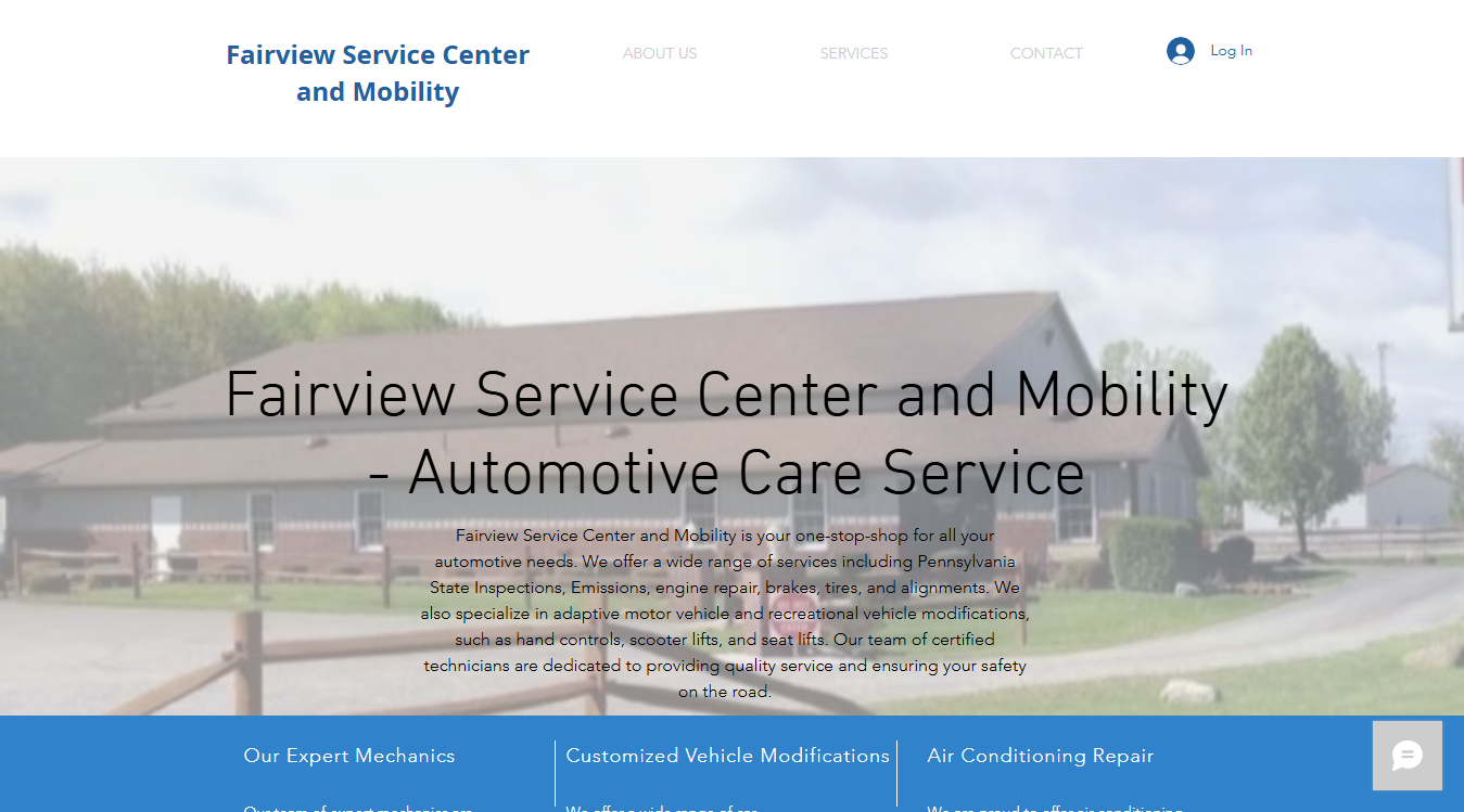 Website screenshot for Fairview Service Center and Mobility