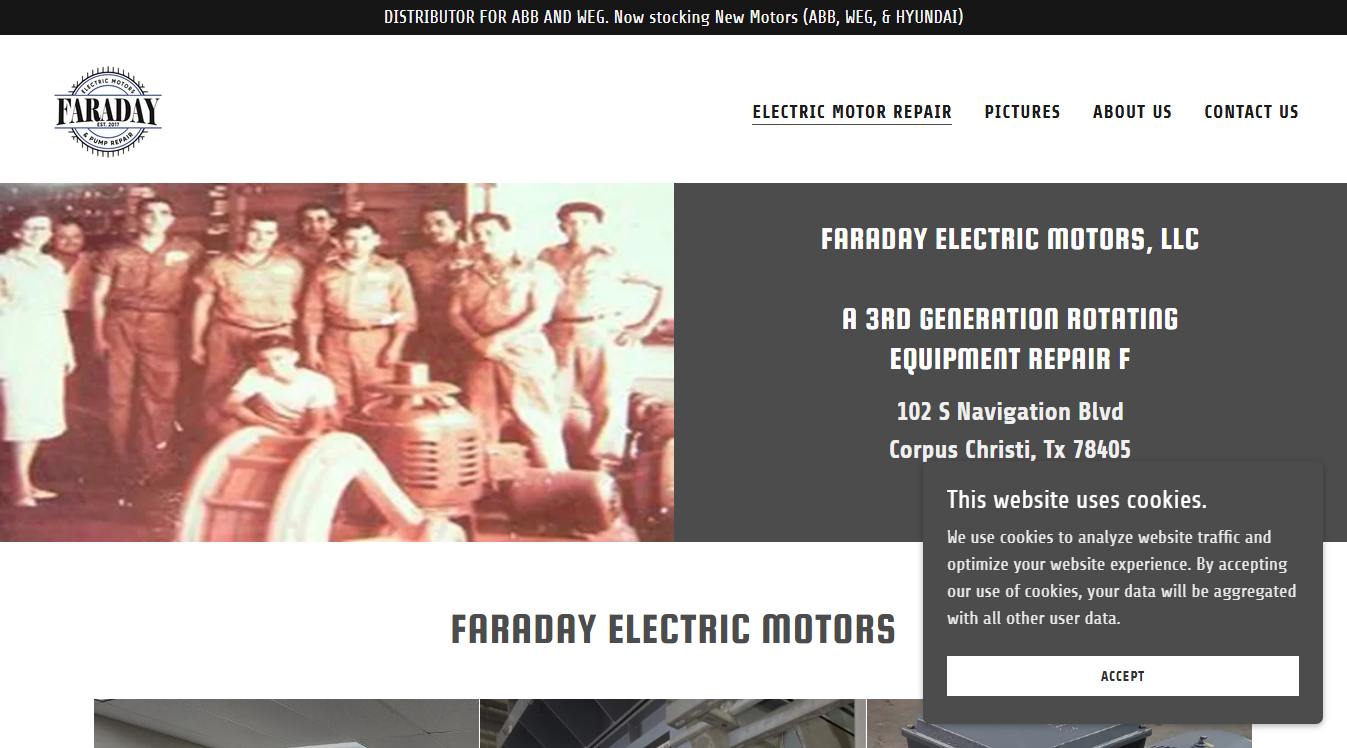 Website screenshot for Faraday Electric Motors