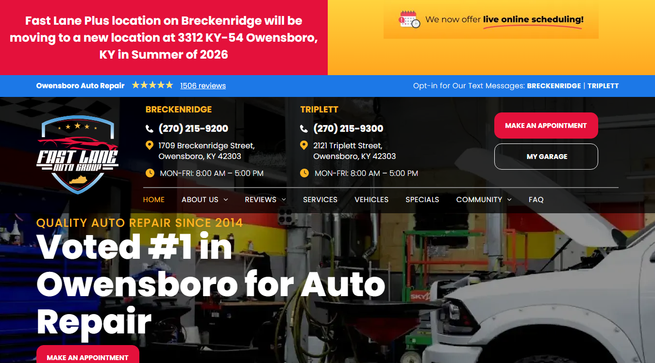 Website screenshot for Fast Lane Auto Repair