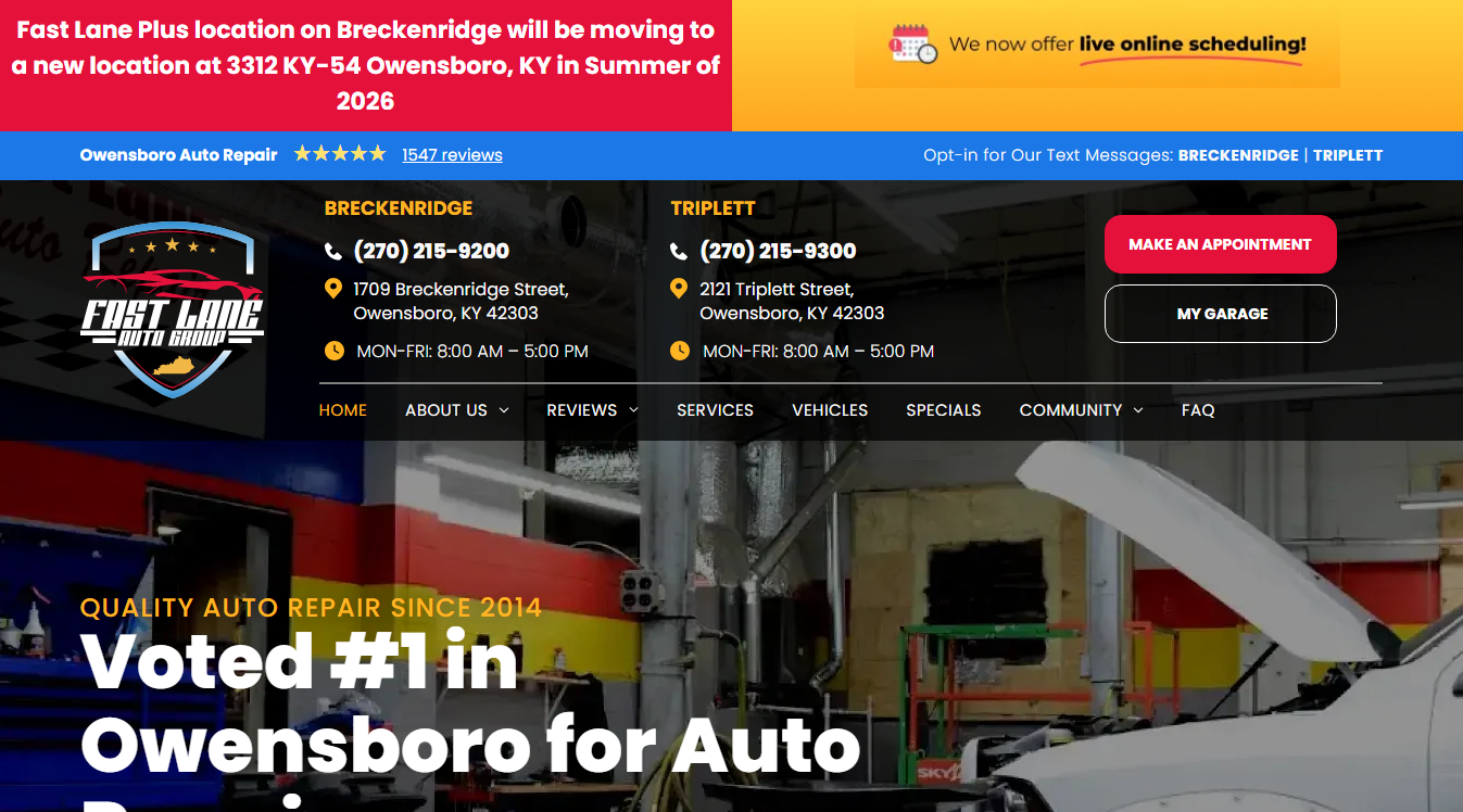 Website screenshot for Fast Lane Auto Repair Plus