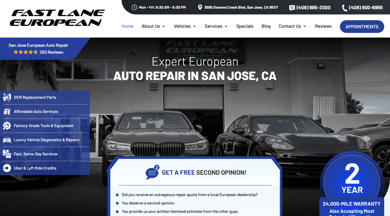 Website screenshot for Fast Lane European