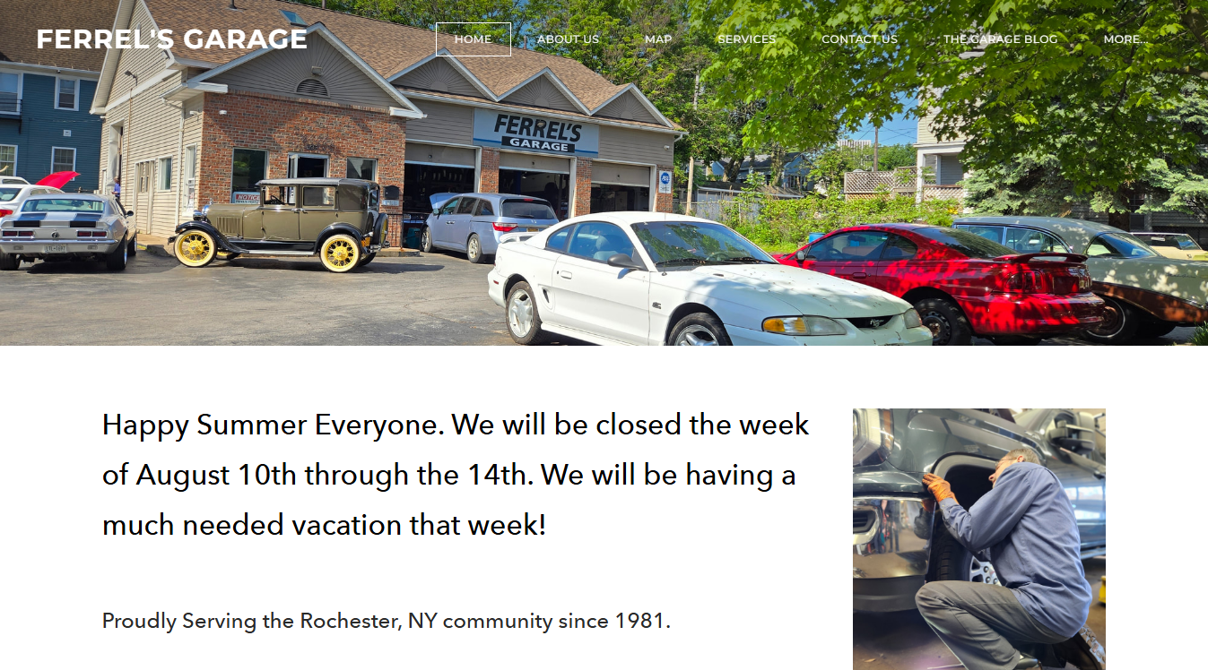 Website screenshot for Ferrel's Garage