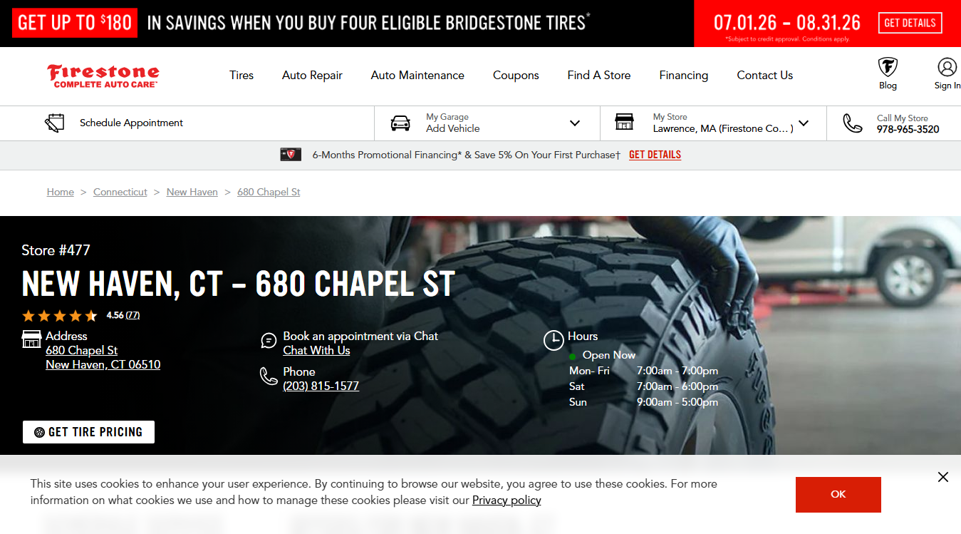 Website screenshot for Firestone Complete Auto Care