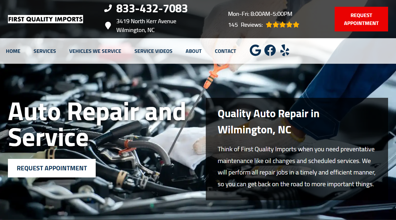 Website screenshot for First Quality Imports