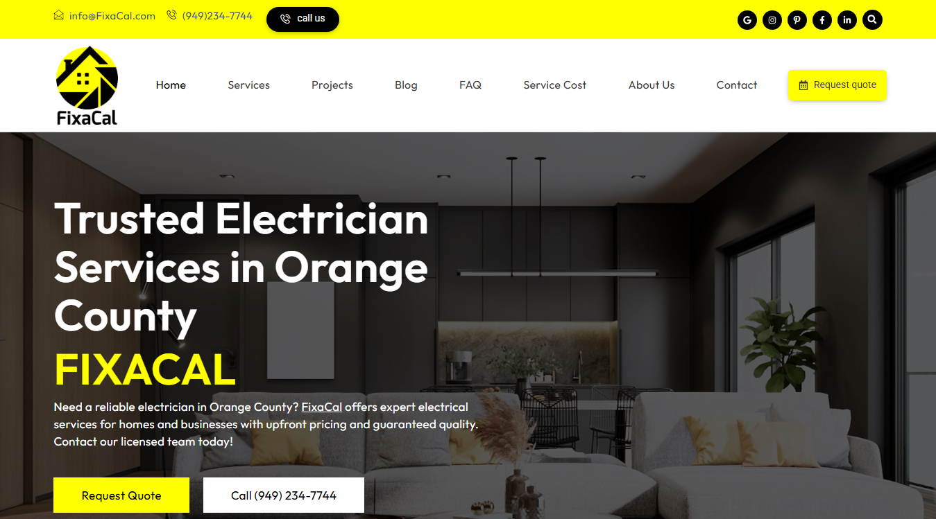 Website screenshot for FixaCal Electrician