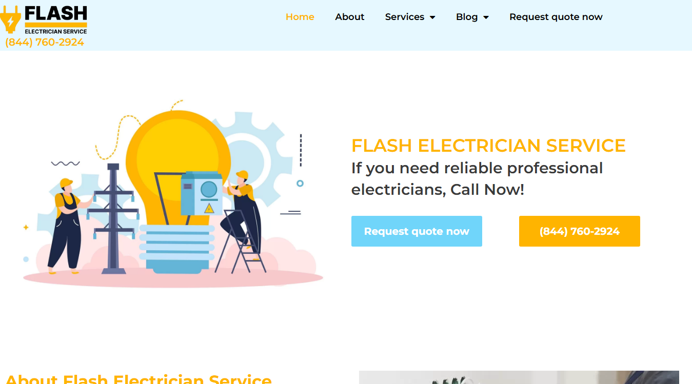 Website screenshot for Flash Electrician Service