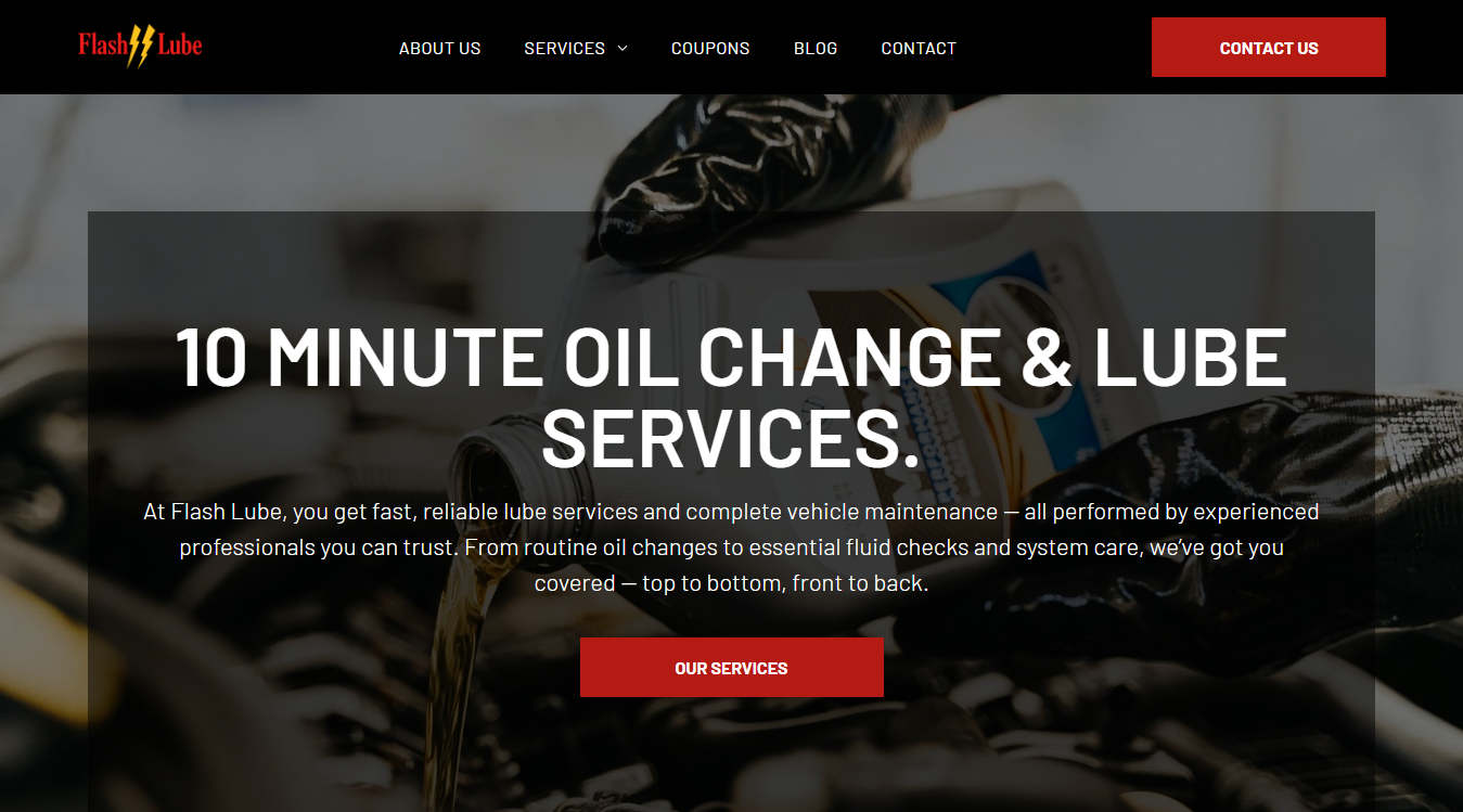 Website screenshot for Flash Lube LLC