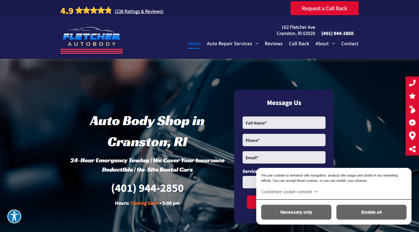 Website screenshot for Fletcher Auto Body