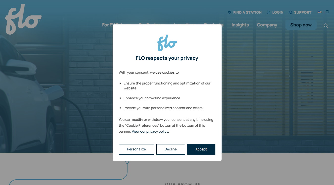 Website screenshot for Flo Charging Station