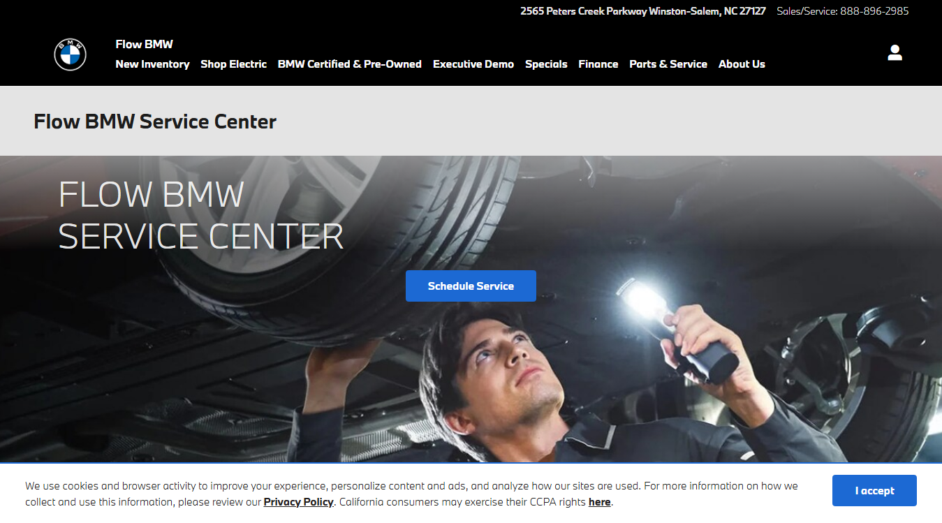 Website screenshot for Flow BMW - Service