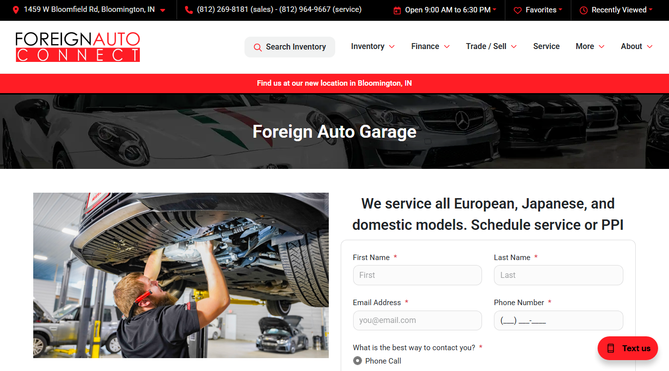 Website screenshot for Foreign Auto Garage