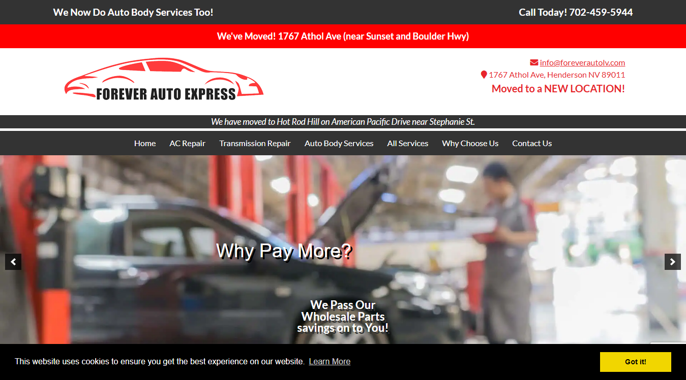 Website screenshot for Forever Auto Express