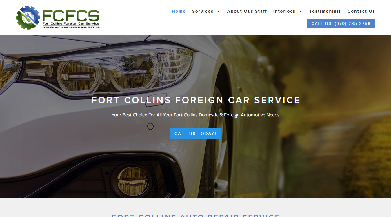 Website screenshot for Fort Collins Foreign Car Service