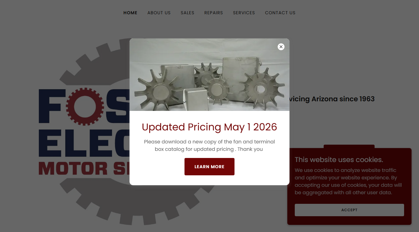 Website screenshot for Foster Electric Motor Services Inc