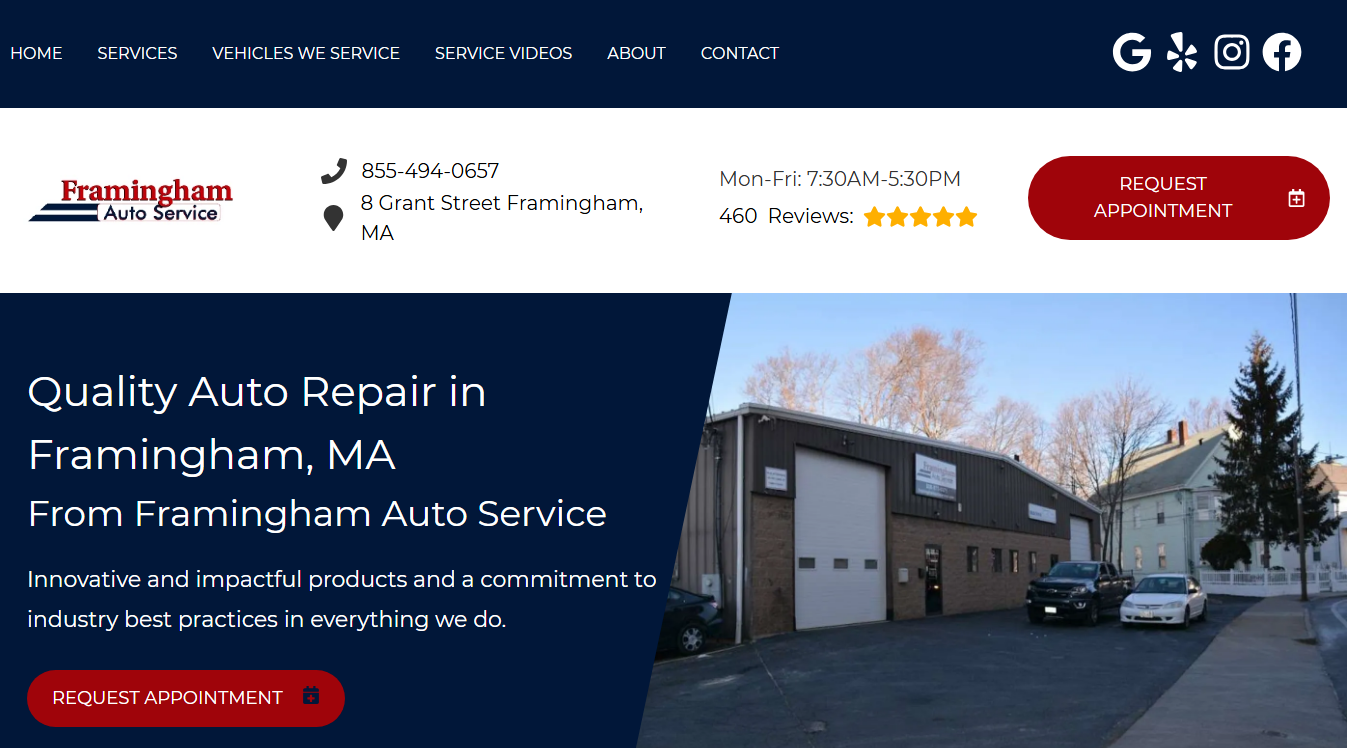 Website screenshot for Framingham Auto Service