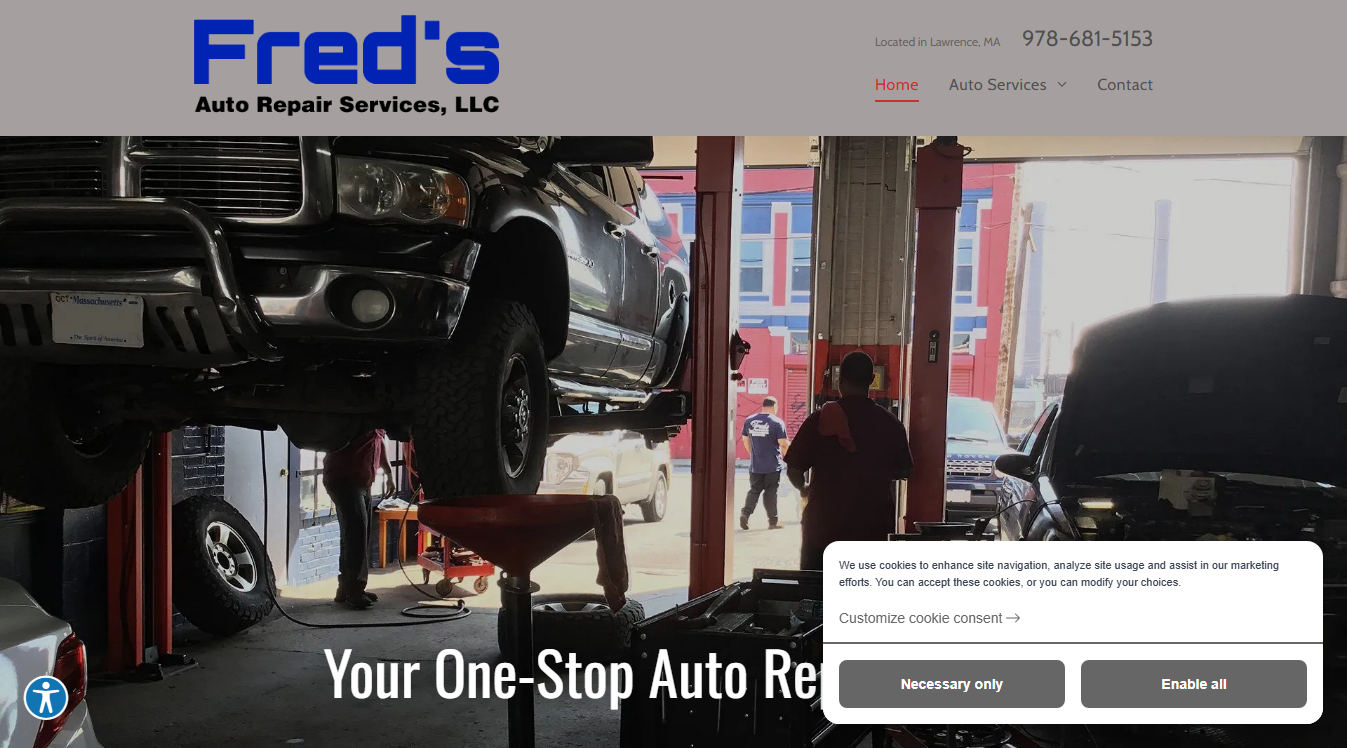 Website screenshot for Fred's Auto Repair Inc