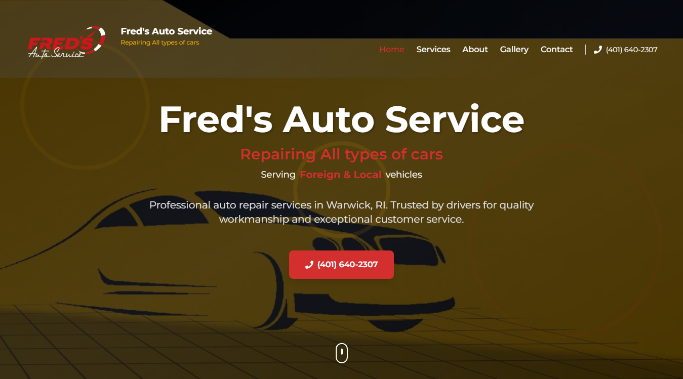 Website screenshot for Fred's auto service